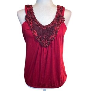 Bobeau Red Floral Embellished Tank Top